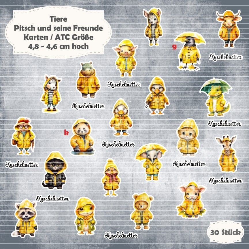 Pitsch und seine Freunde - Tier Mix - Karten / ATC  Größe - 30 Stanzteile - Die Cut