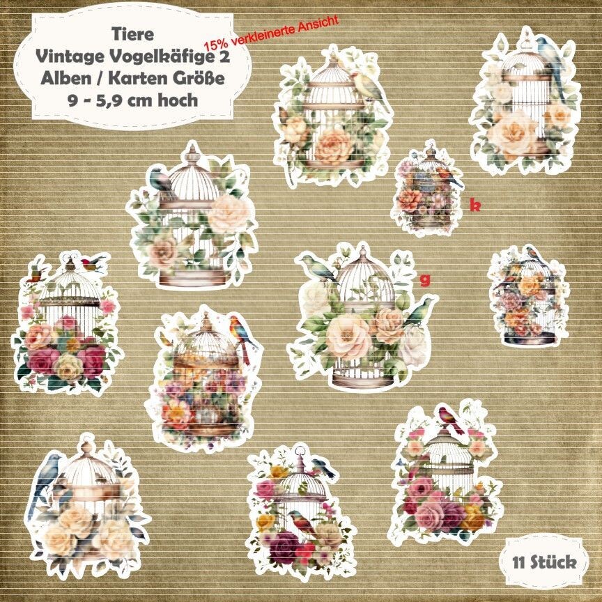 Vintage Vogelkäfige 2 -  Alben / Karten Größe - 11 Stanzteile - Die Cut