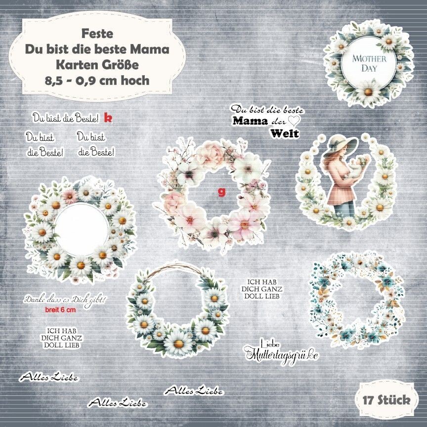 Du bist die beste Mama - Karten Größe - 17 Stanzteile - Die Cut