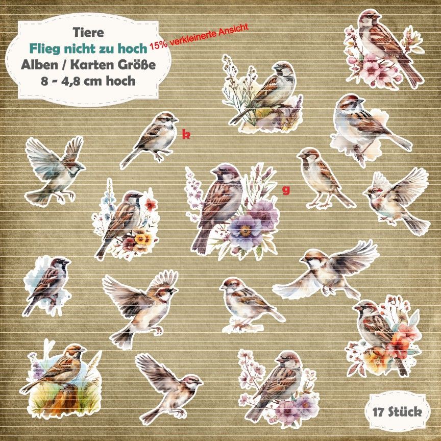 Flieg nicht zu hoch - Spatz - Alben / Karten Größe - 17 Stanzteile - Die Cuts