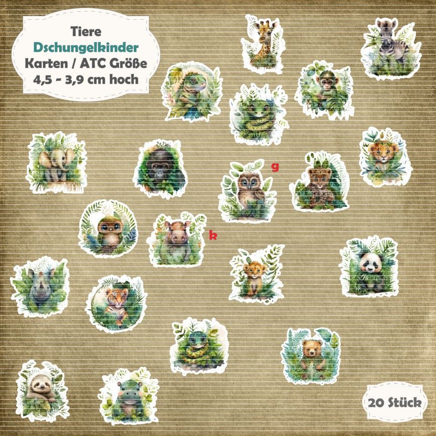 Dschungelkinder 1 - Tiermix - Karten / ATC Größe - 20 Stanzteile - Die Cuts