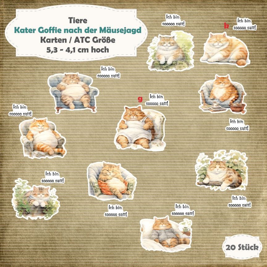 Kater Goofie nach der Mäusejagd - Karten / ATC Größe - 20 Stanzteile - Die Cuts