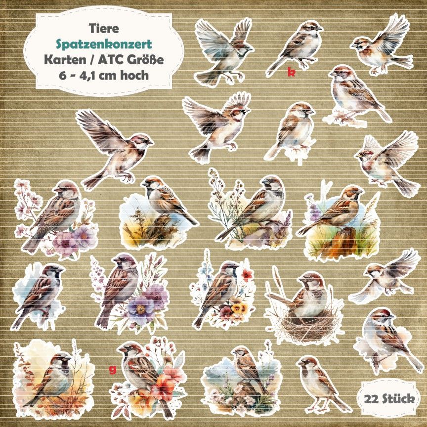 Spatzenkonzert - Karten / ATC Größe - 22 Stanzteile - Die Cuts