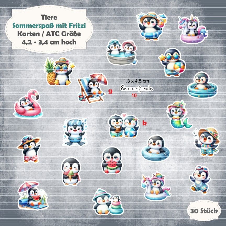 Sommerspaß mit Fritzi - Karten / ATC Größe - 30 Stanzteile - Die Cuts