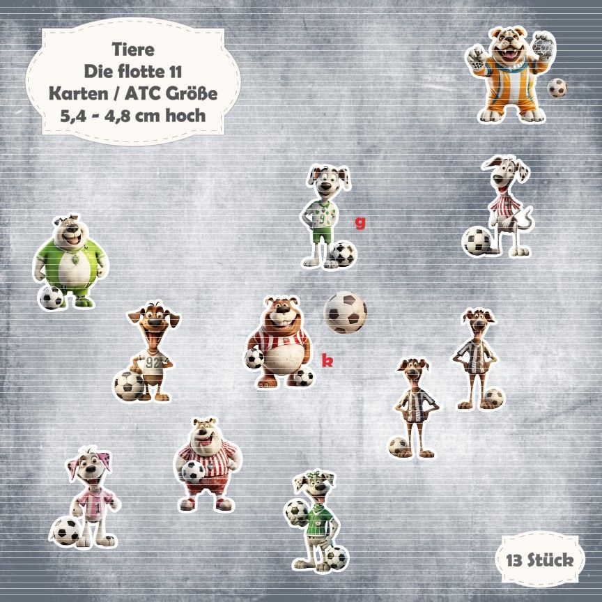 Die flotte 11 - Hunde - Fußball - Karten / ATC Größe - 13 Stanzteile - Die Cuts