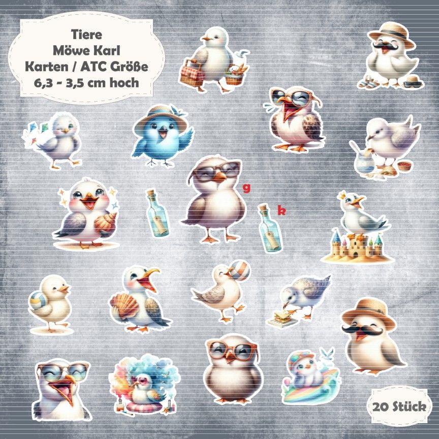 Möwe Karl -  Karten / ATC Größe - 20 Stanzteile - Die Cut