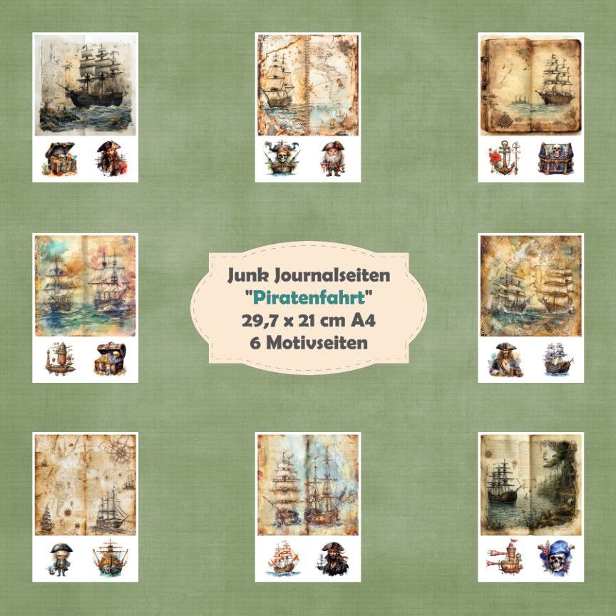 Piratenfahrt - Junk Journal Seiten - A4 - 8 Seiten