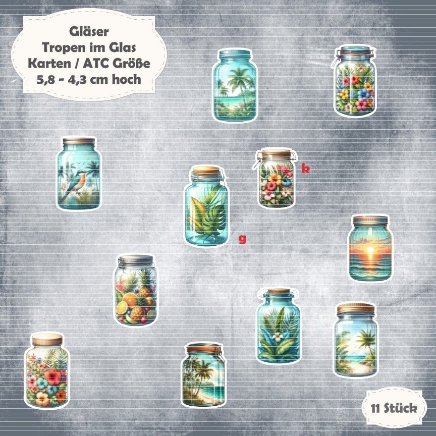Tropen im Glas -  Karten / ATC  Größe - 11 Stanzteile - Die Cut