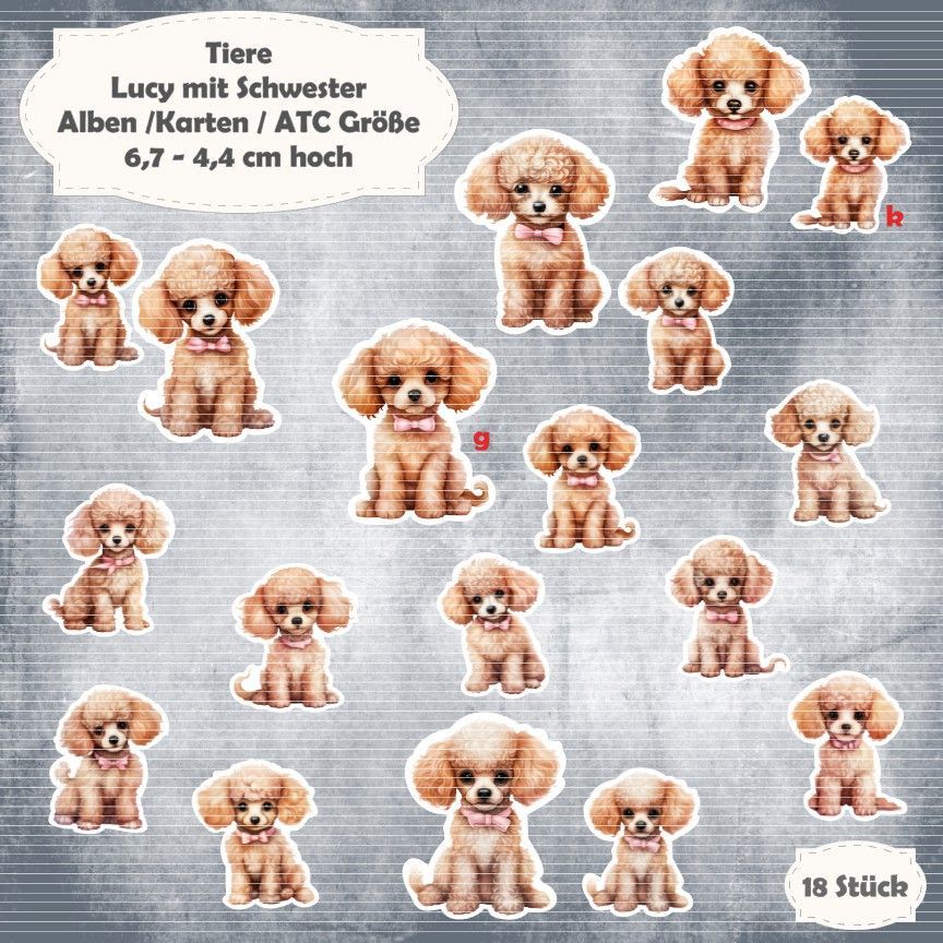 Lucy mit Schwester - Hunde - Alben / Karten / ATC Größe - 18 Stanzteile - Die Cut