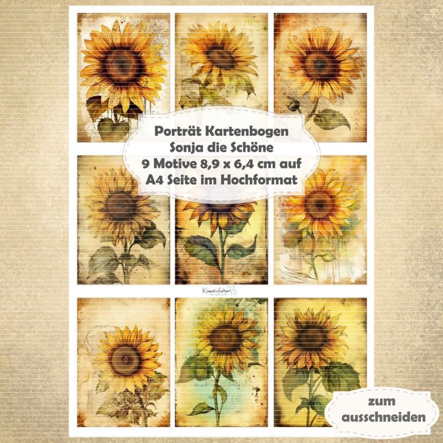 Sonja die Schöne - Porträt Kartenbogen - A4 Hochformat - 1 Seite mit 9 Motiven
