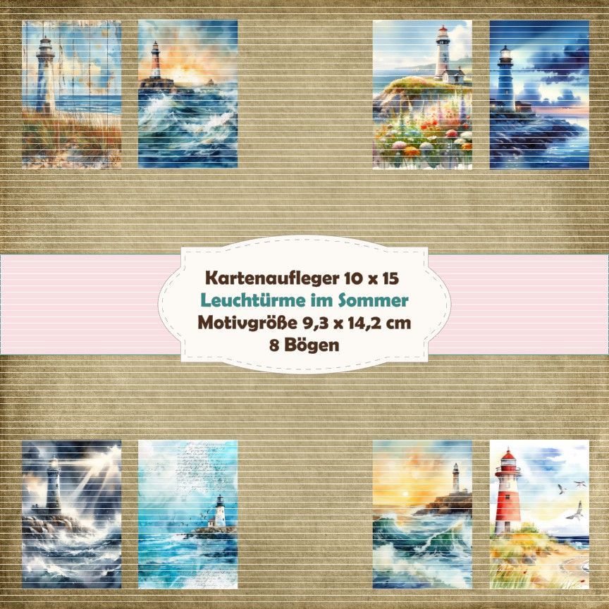 Leuchttürme im Sommer - Kartenaufleger - 10 x 15cm hochkant/210g - 8 Bögen