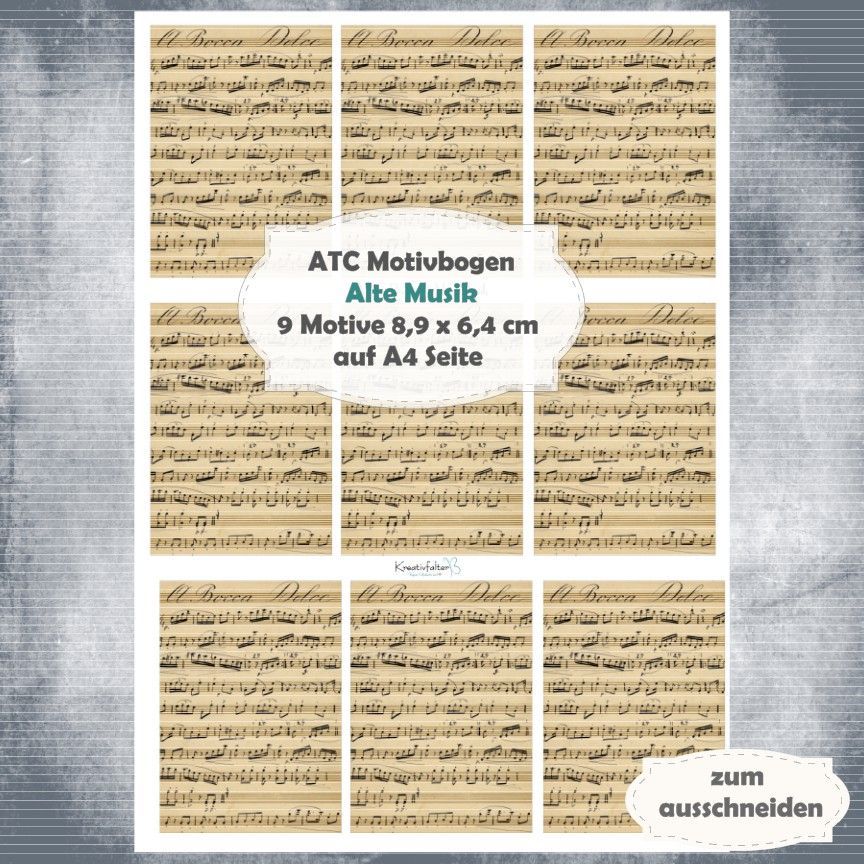 Alte Musik  - ATC Motivbogen - A4 Hochformat - 1 Seite mit 9 Motiven