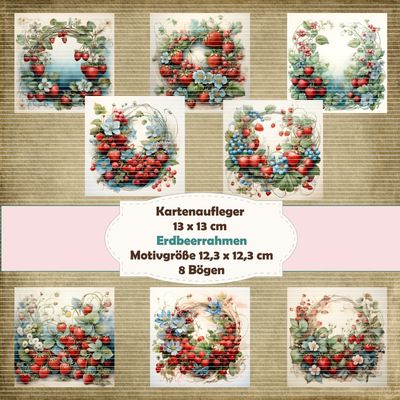 Erdbeerrahmen - Kartenaufleger - 13 x 13 cm /210g - 8 Bögen Erdbeerrahmen - Kartenaufleger - 13 x 13 cm /210g - 8 Bögen