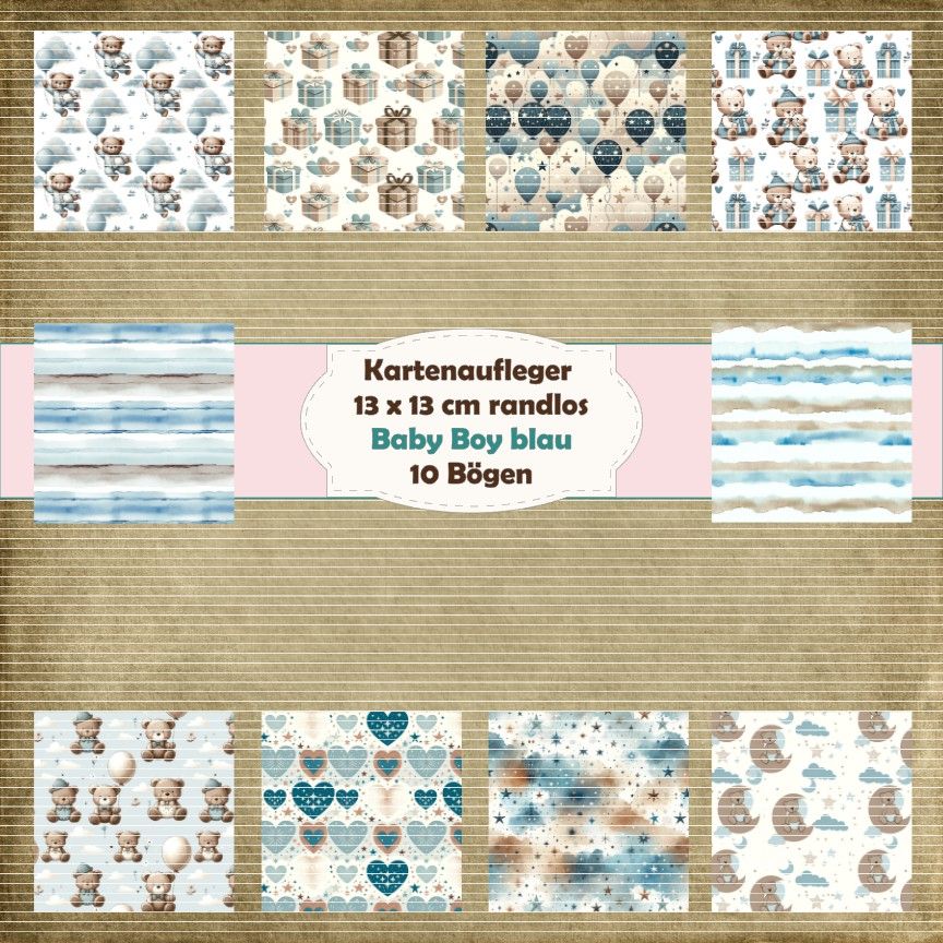 Baby Boy blau - Motivkarten - 13 x 13 cm /210g - 10 Bögen randlos