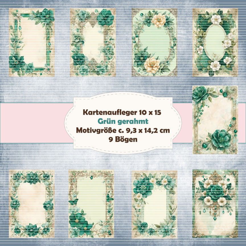 Grün gerahmt - Kartenaufleger- 10 x 15 cm hochkant/210g - 9 Bögen