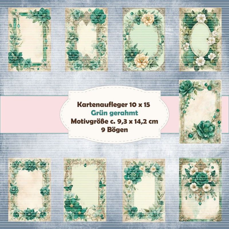 Grün gerahmt - Kartenaufleger- 10 x 15 cm hochkant/210g - 9 Bögen Grün gerahmt - Kartenaufleger- 10 x 15 cm hochkant/210g - 9 Bögen