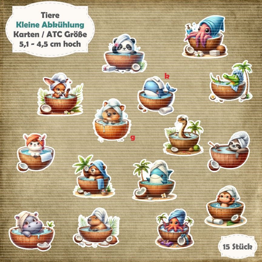 Kleine Abkühlung - Tier Mix - Karten / ATC Größe - 15 Stanzteile - Die Cut