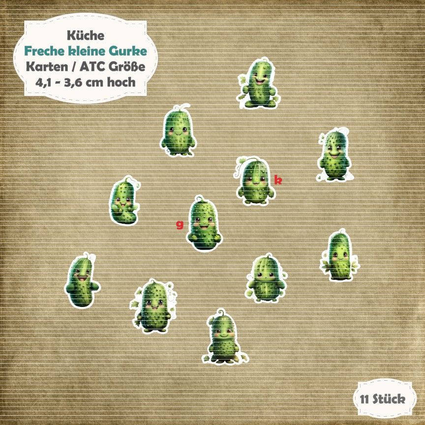 Freche kleine Gurke - Karten / ATC Größe - 11 Stanzteile - Die Cut*