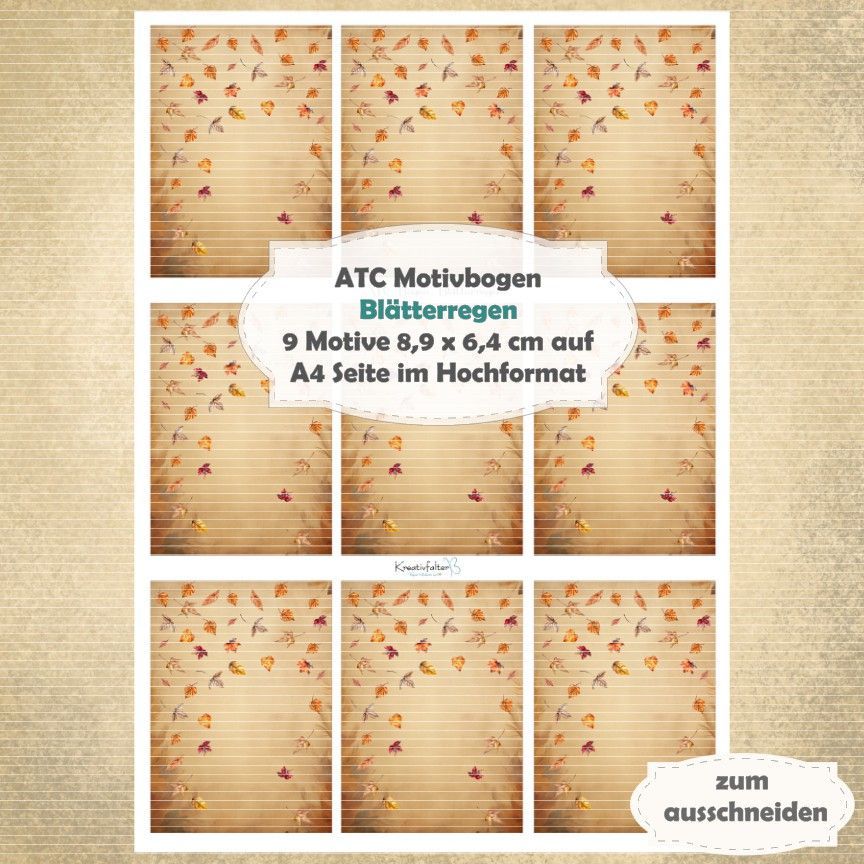 Blätterregen  - ATC Motivbogen - A4 Hochformat - 1 Seite mit 9 Motiven*