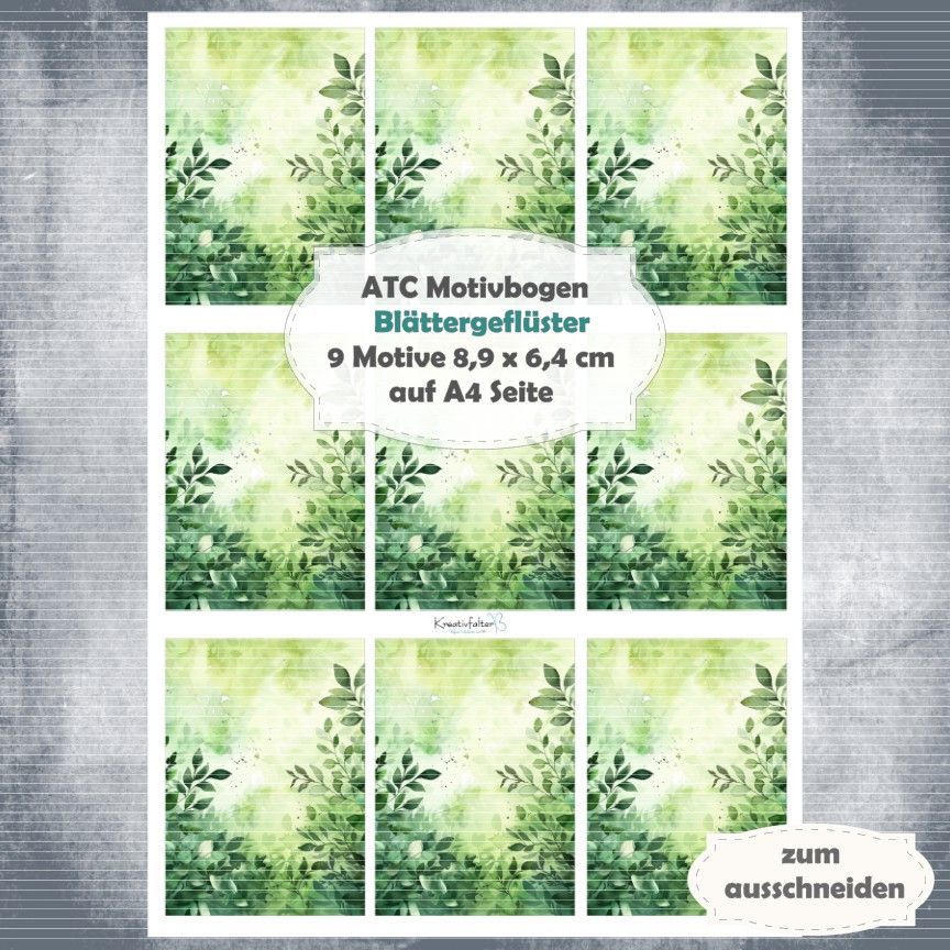 Blättergeflüster  - ATC Motivbogen - A4 Hochformat - 1 Seite mit 9 Motiven
