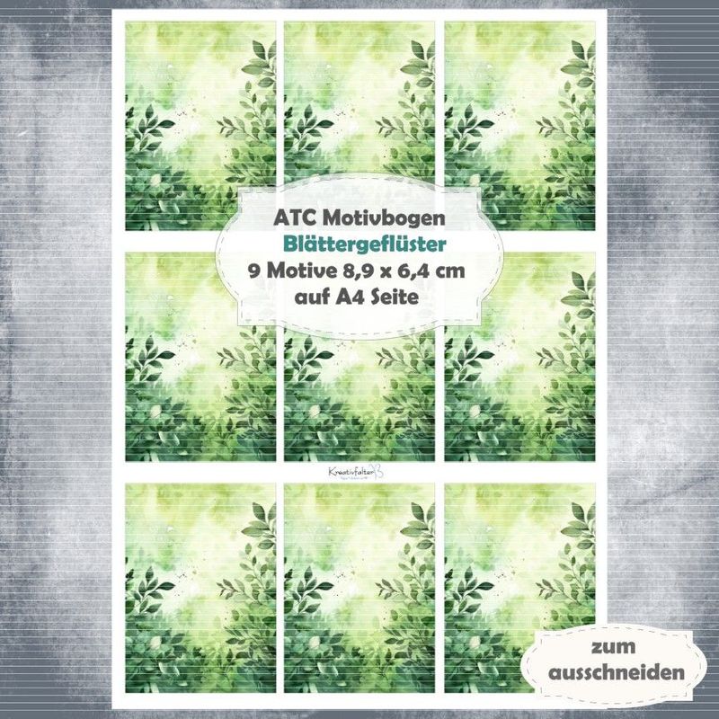 Blättergeflüster - ATC Motivbogen - A4 Hochformat - 1 Seite mit 9 Motiven Blättergeflüster - ATC Motivbogen - A4 Hochformat - 1 Seite mit 9 Motiven