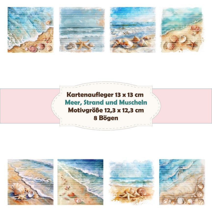 Meer, Strand und Muscheln - Kartenaufleger - 13 x 13 cm /210g - 8 Bögen