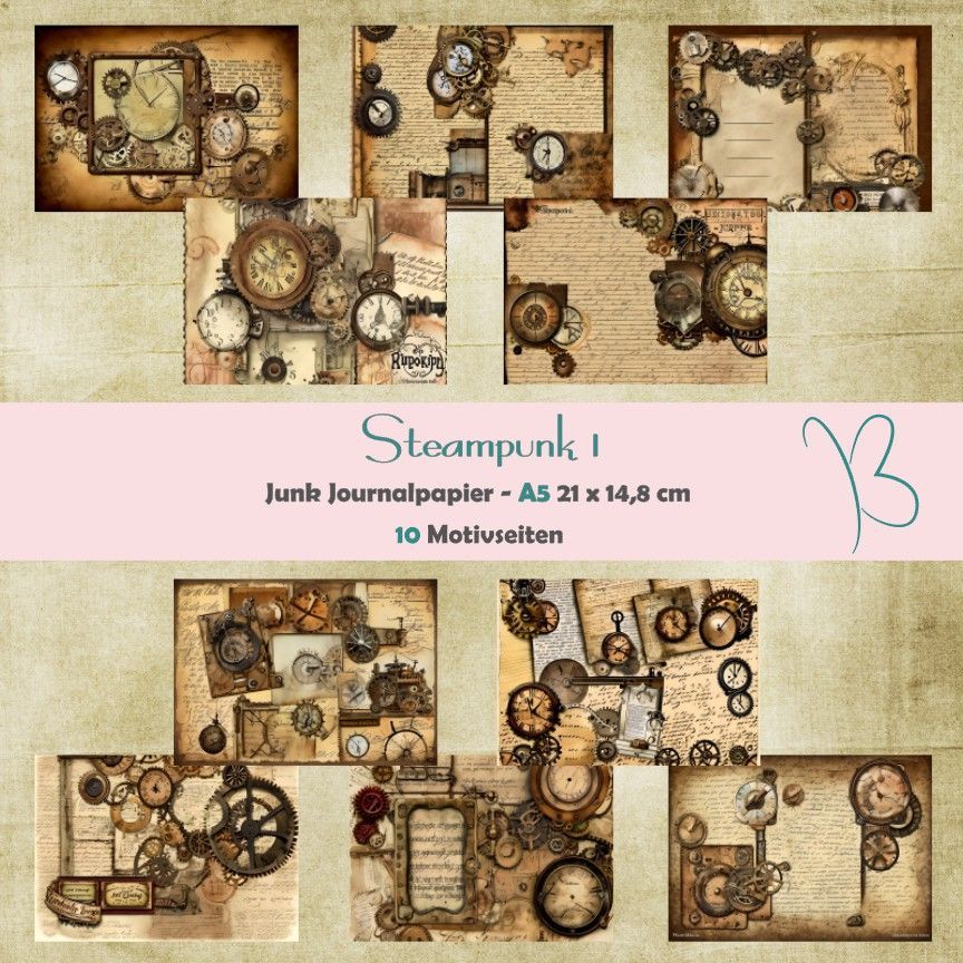 Steampunk 1- Junk Journal Seiten - A5 - 10 Seiten