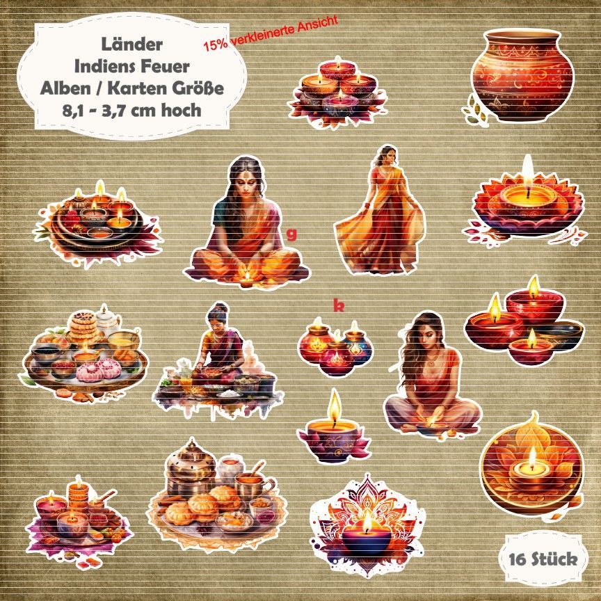 Indiens Feuer - Alben / Karten Größe - 16 Stanzteile - Die Cut