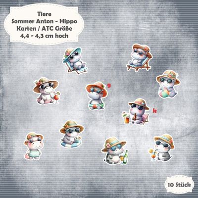 Sommer Anton - Hippo - Karten / ATC Größe - 10 Stanzteile - Die Cut