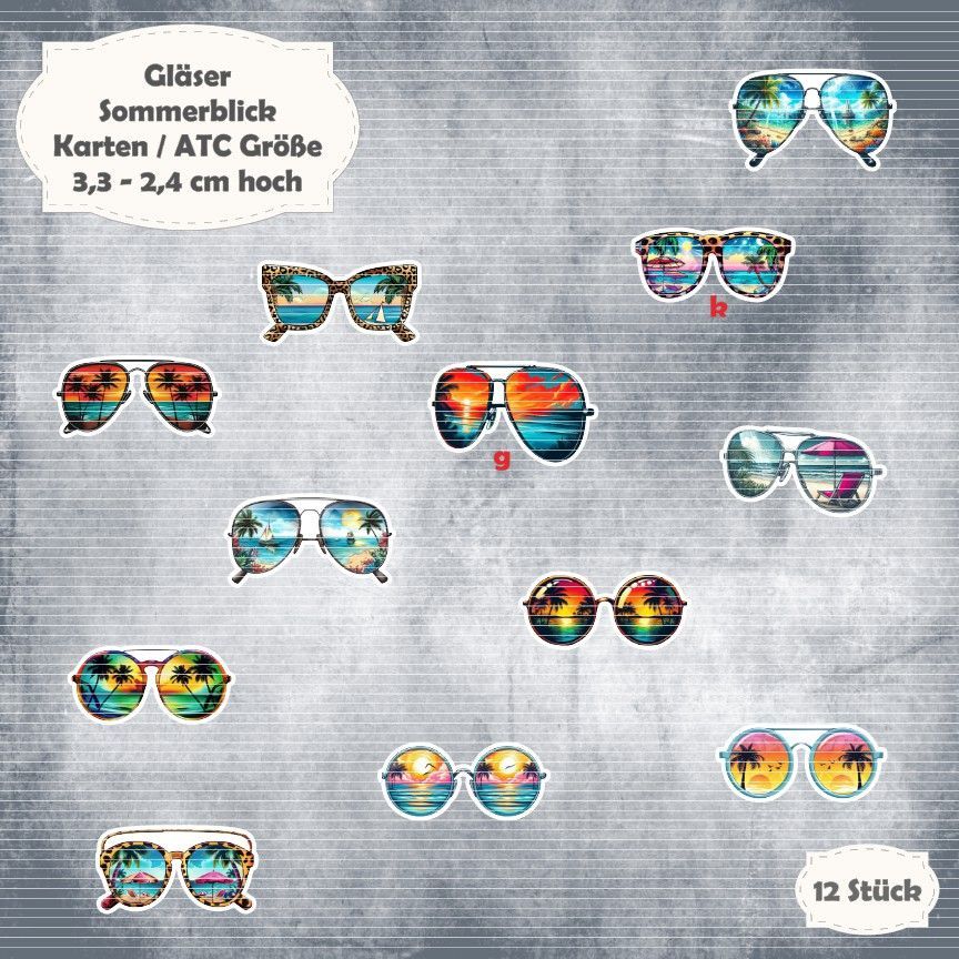 Sommerblick - Gläser - ATC - 12 Stanzteile - Die Cut