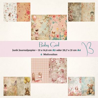 Baby Girl - Junk Journal Seiten - A4 oder A5 quer - 6 Seiten Baby Girl - Junk Journal Seiten - A4 oder A5 quer - 6 Seiten