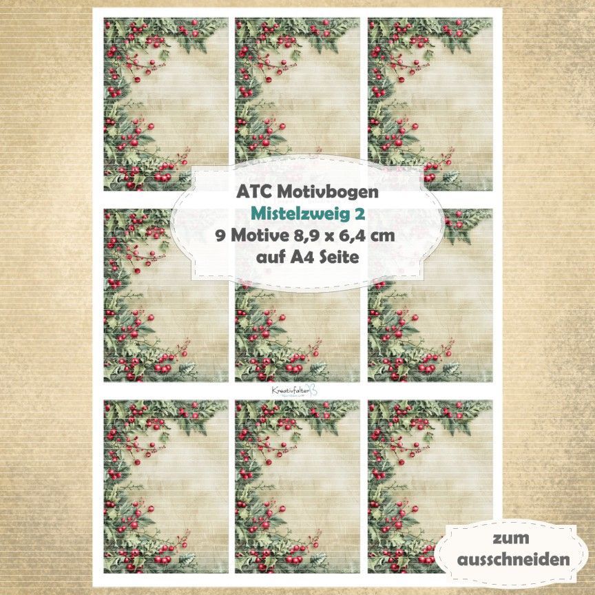 Mistelzweig 2 - ATC Motivbogen - A4 Hochformat - 1 Seite mit 9 Motiven