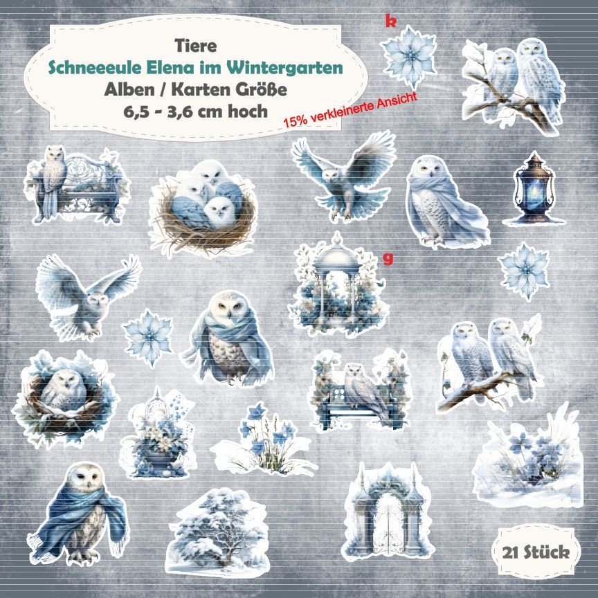 Schneeeule Elena im Wintergarten - Album / Karte / ATC Größe - 21 Teile - Die Cuts