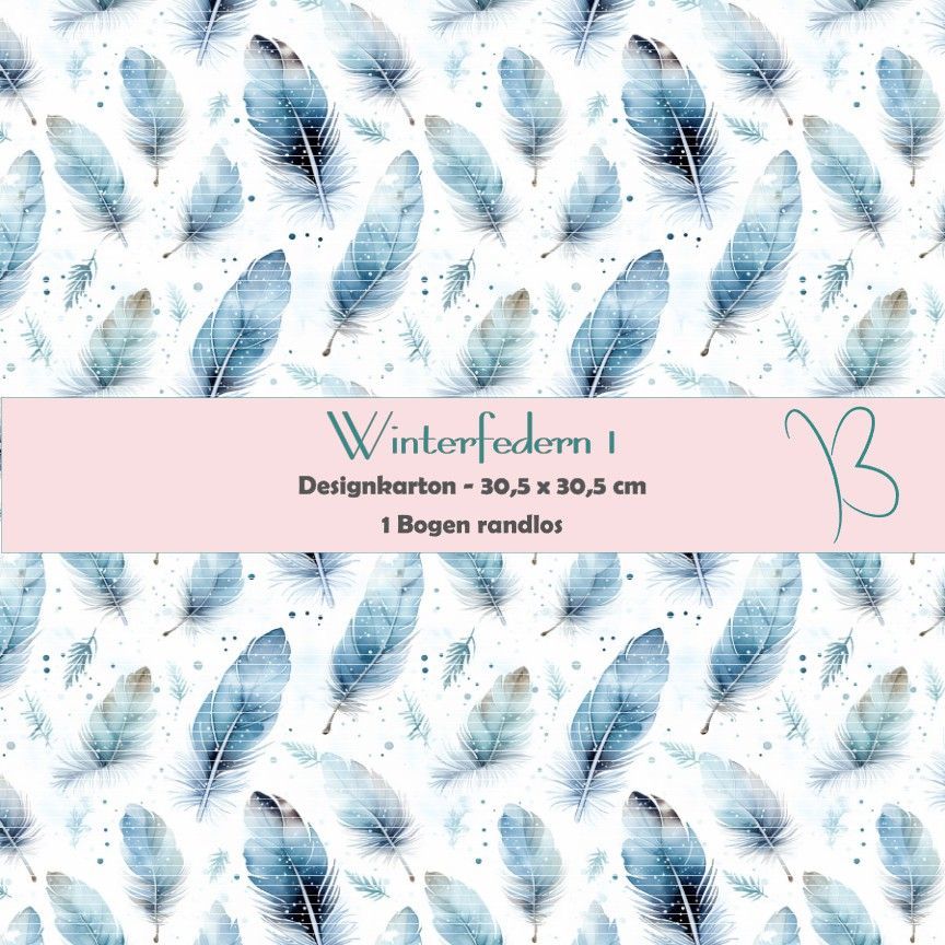 Winterfedern 1 - Designkarton - 30,5 x 30,5 cm - randlos - 1 Bogen