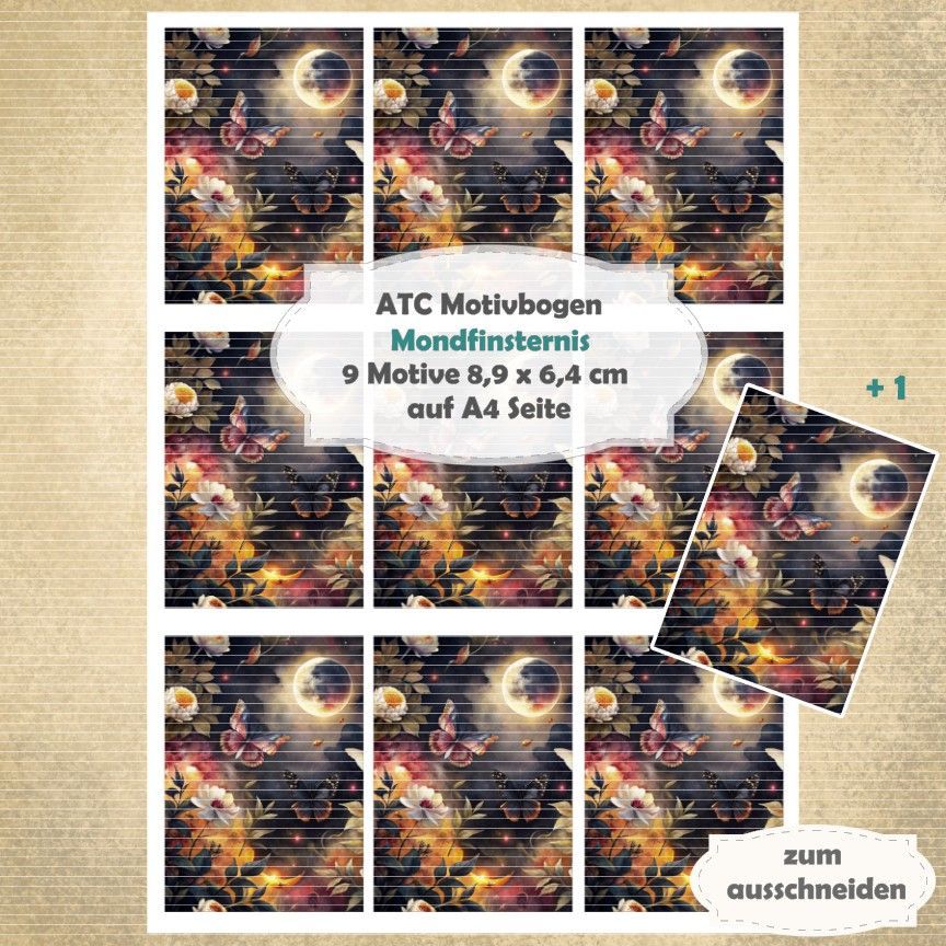 Mondfinsternis - ATC Motivbogen - A4 Hochformat - 1 Seite mit 9 Motiven