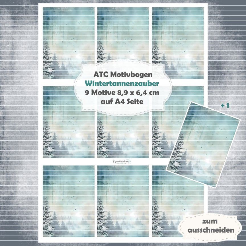 Wintertannenzauber - ATC Motivbogen - A4 Hochformat - 1 Seite mit 9 Motiven