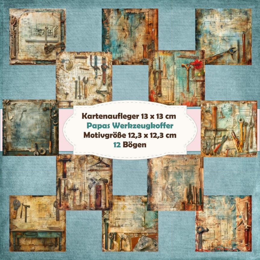 Papas Werkzeugkoffer - Kartenaufleger - 13 x 13 cm /210g - 12 Bögen