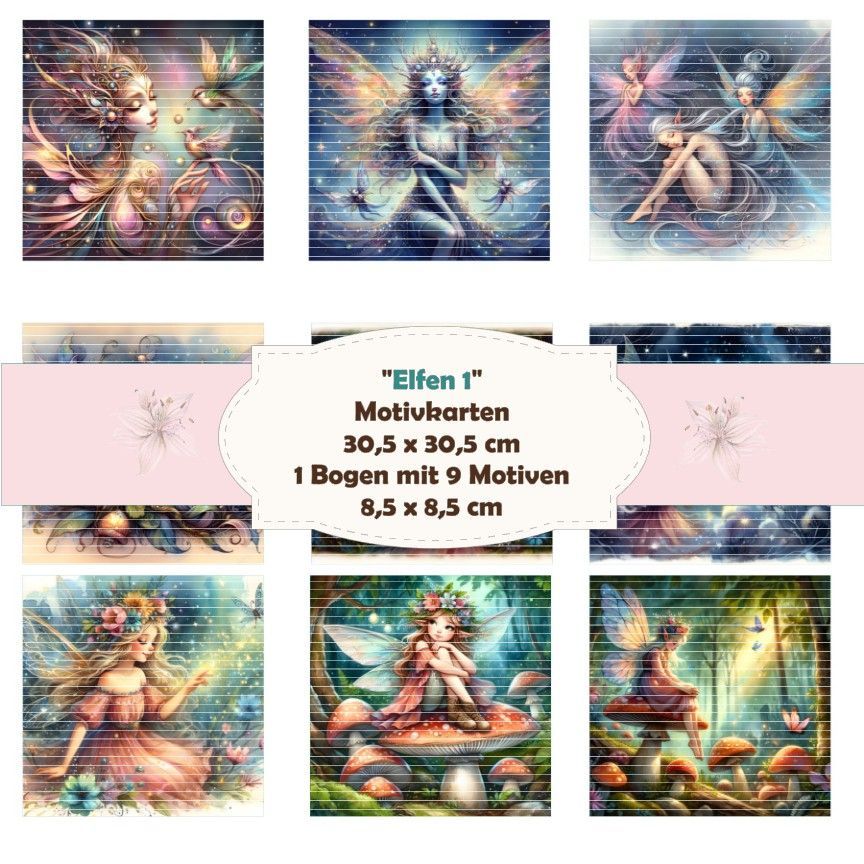 Elfen 1 - Motivkarten - 8,5 x 8,5 cm - 9 Motive - 1 Bogen