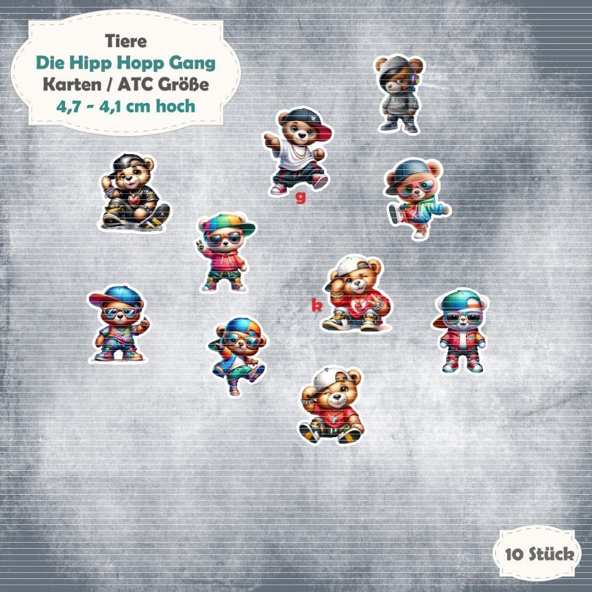 Die Hipp Hopp Gang - Bär - Karte / ATC Größe - 10 Teile - Die Cuts