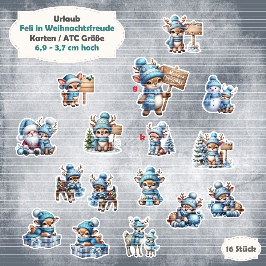 Feli in Weihnachtsfreude - Reh - Karte / ATC Größe - 16 Teile - Die Cuts