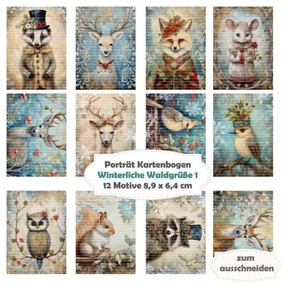 Winterliche Waldgrüße 1 - Porträt Kartenbogen - 12 Inch - mit 12 Motiven Winterliche Waldgrüße 1 - Porträt Kartenbogen - 12 Inch - mit 12 Motiven