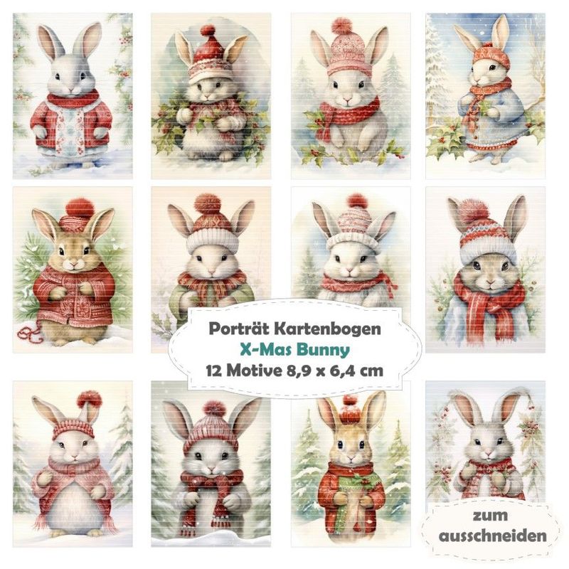 XMAS Bunny - Porträt Kartenbogen - 12 Inch - mit 12 Motiven