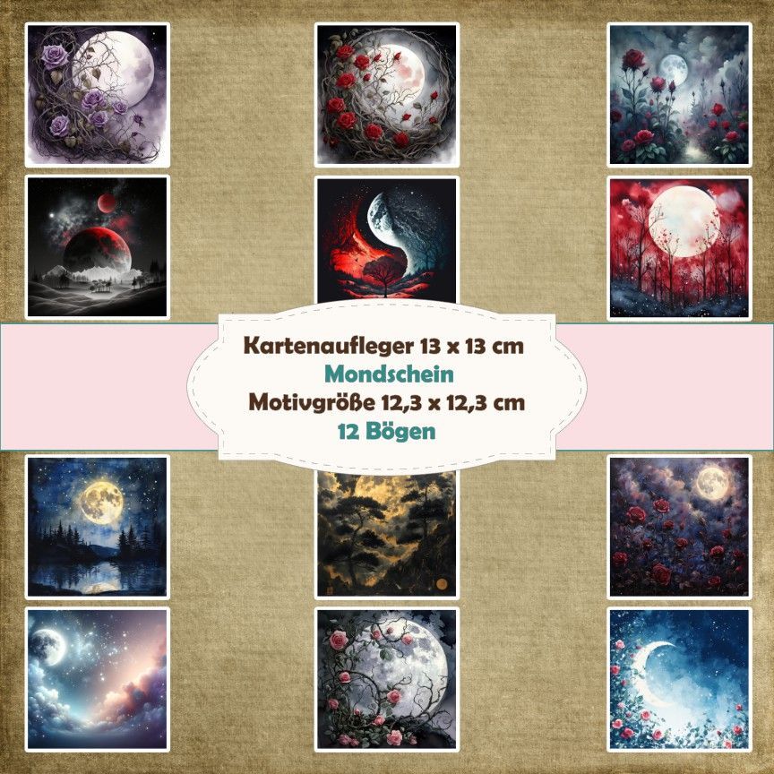 Mondschein - Kartenaufleger - 13 x 13 cm /210g - 12 Bögen