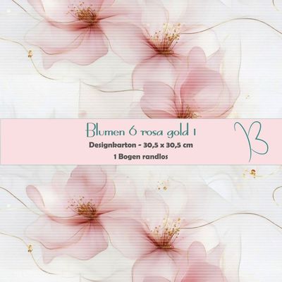 Blumen 6  - rosa/gold 1 - Designkarton - 30,5 x 30,5 cm - randlos - 1 Bogen