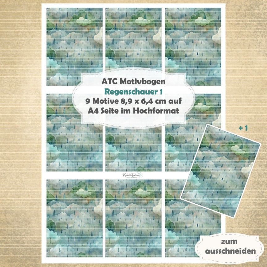 Regenschauer 1 - ATC Motivbogen - A4 Hochformat - 1 Seite mit 9 Motiven