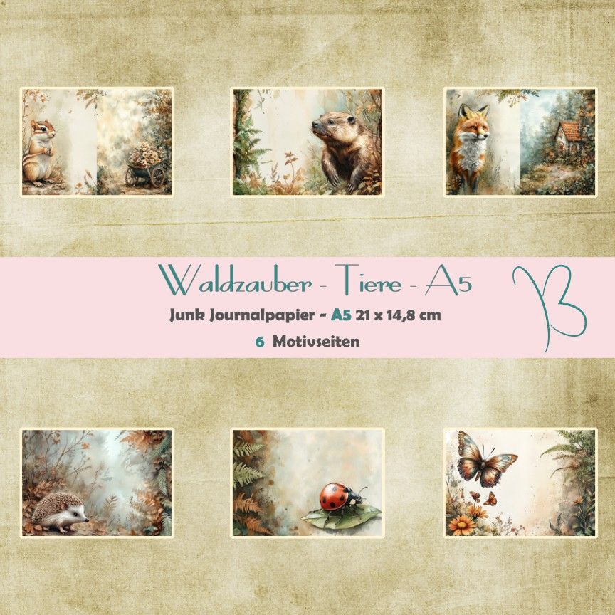 Waldzauber - Tiere - A5 - Junk Journal Seiten - A5 - 6 Seiten