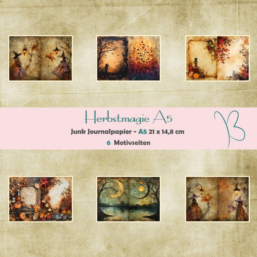 Herbstmagie A5 - Junk Journal Seiten - A5 - 6 Seiten
