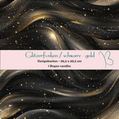 Glitzerfunken - schwarz / gold - Designkarton - 30,5 x 30,5 cm - randlos - 1 Bogen