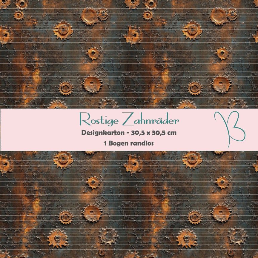 Rostige Zahnräder - 30,5 x 30,5 cm - randlos - 1 Bogen