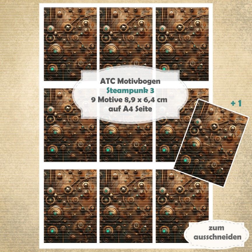 Steampunk 3 - ATC Motivbogen - A4 Hochformat - 1 Seite mit 9 Motiven